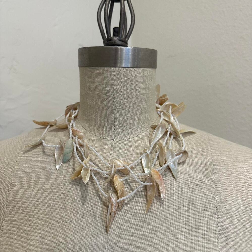 Vintage Mother of Pearl Leaf Beaded Statement Vintage Necklace